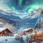 Snowy landscapes and cozy winter scenes from the best countries to visit in winters, including Switzerland, Japan, Canada, and Germany