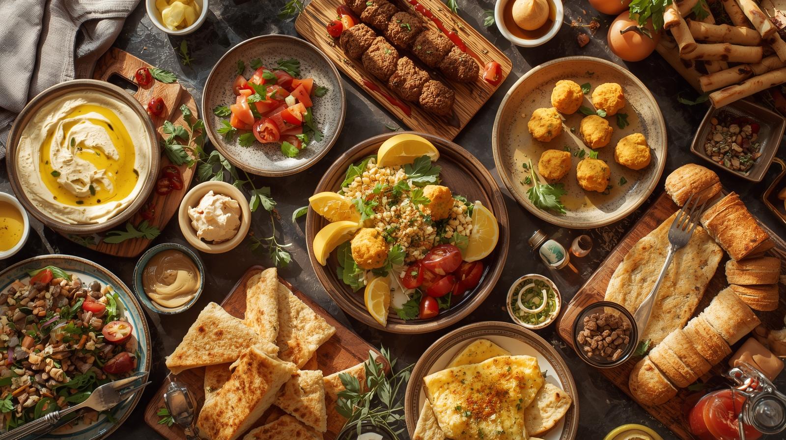 Best food in Lebanon – Lebanese mezze spread with hummus, tabbouleh, falafel, shawarma, kafta, and traditional desserts