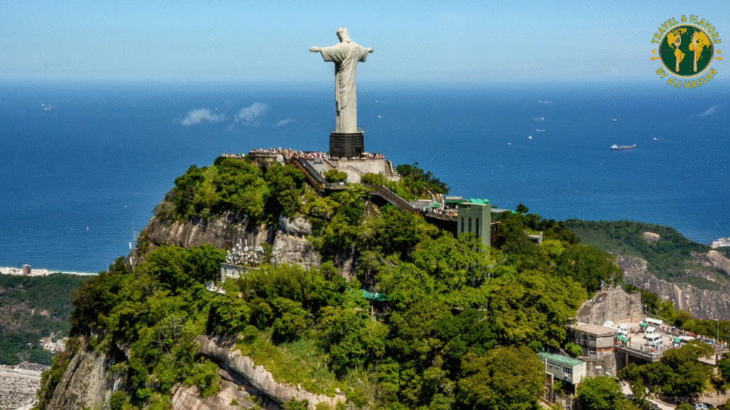 Christ the Redeemer overlooking Rio de Janeiro with mountains, ocean, and city skyline – one of the best places to visit in Brazil.