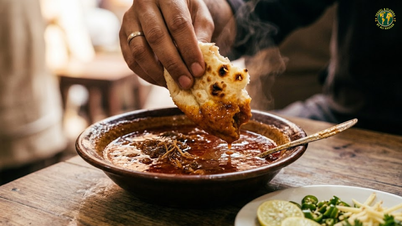 Best nihari in Lahore served with nalli ginger and green chillies